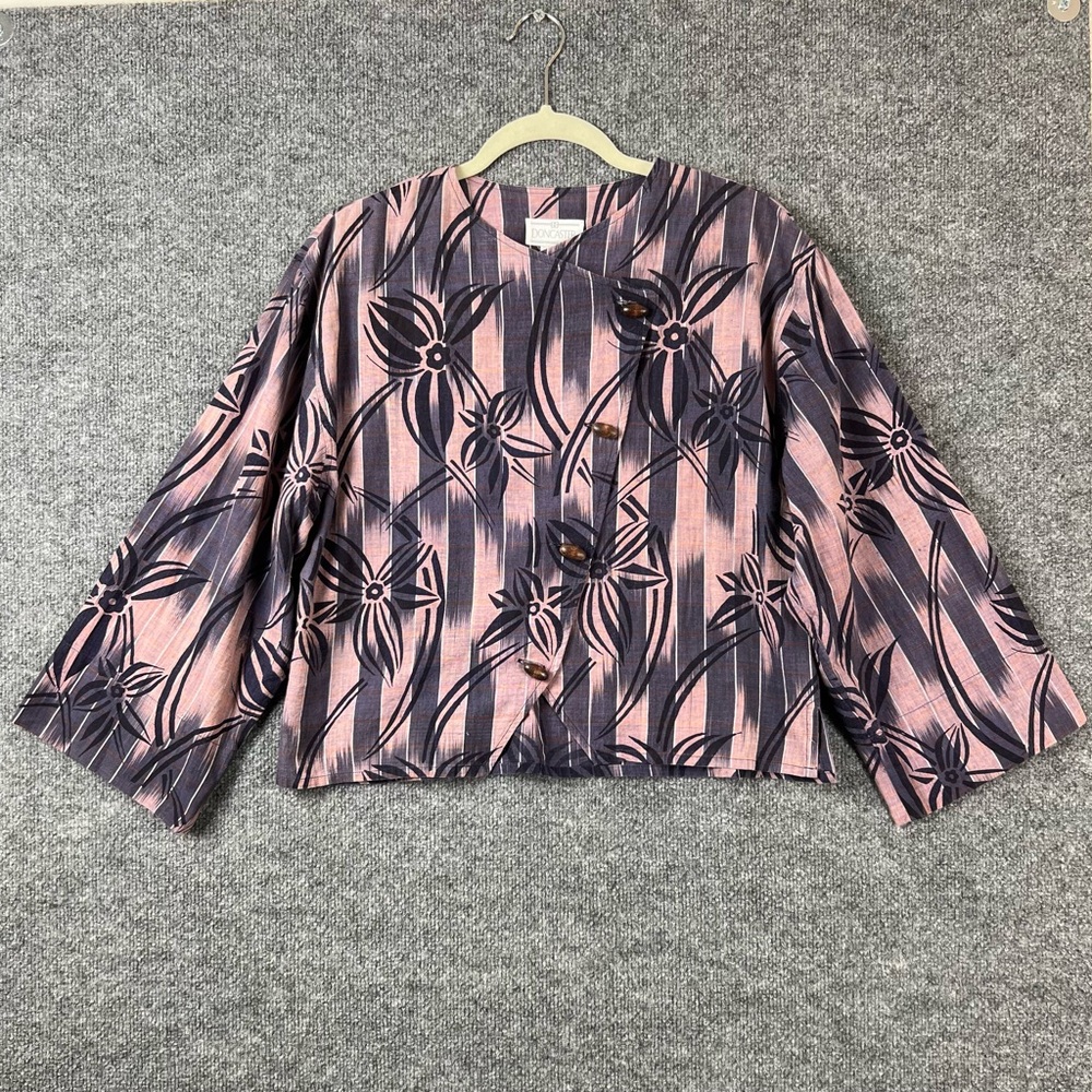 Doncaster Women's Top Sz M/L Purple Floral‎ Slanted Wood Button Up Vintage